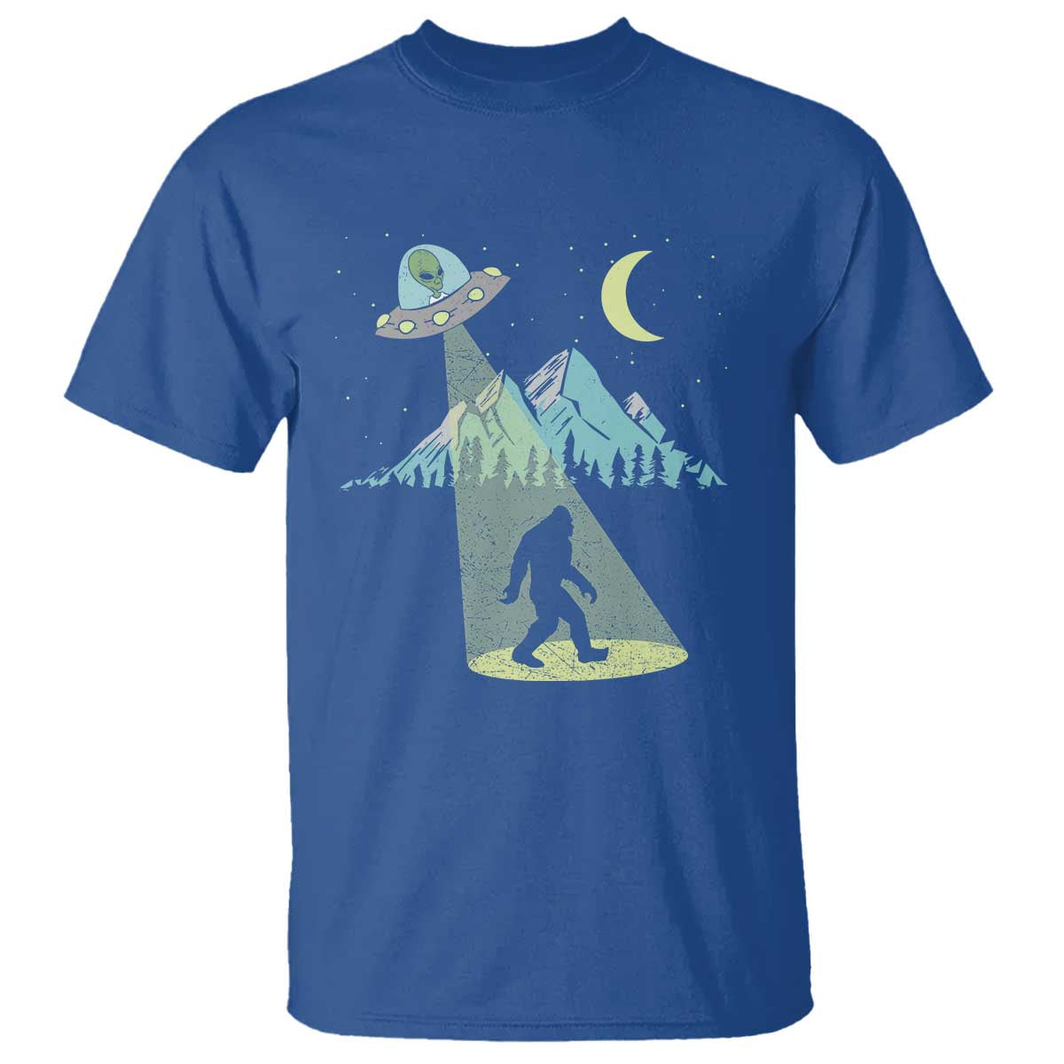 Bigfoot UFO Abduction Moon & Mountain Alien Vintage Graphic T Shirt - Wonder Print Shop