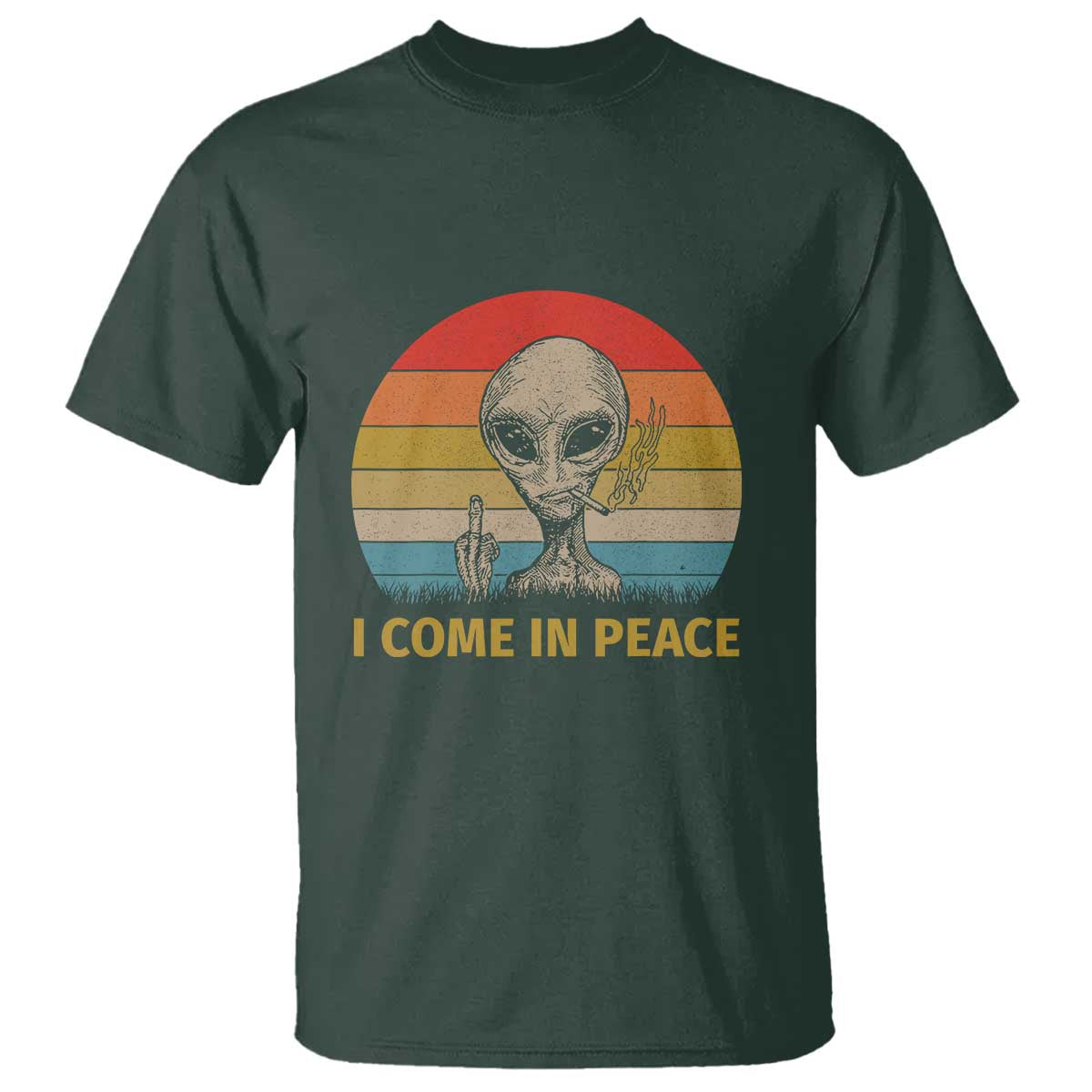 Vintage I Come in Peace Tshirt Alien Smoking Gift T Shirt - Wonder Print Shop
