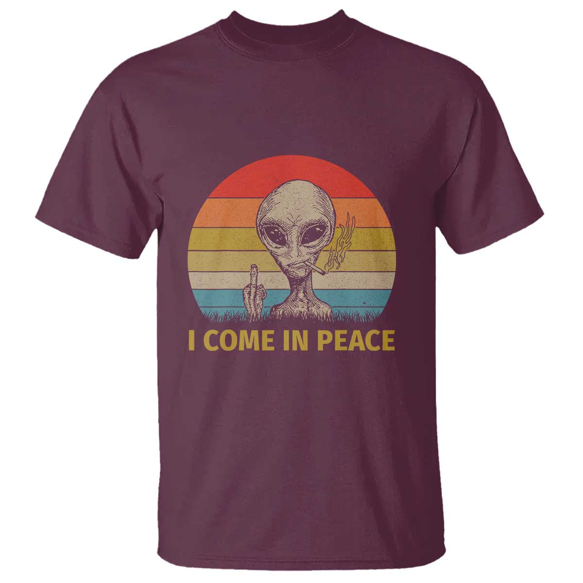 Vintage I Come in Peace Tshirt Alien Smoking Gift T Shirt - Wonder Print Shop