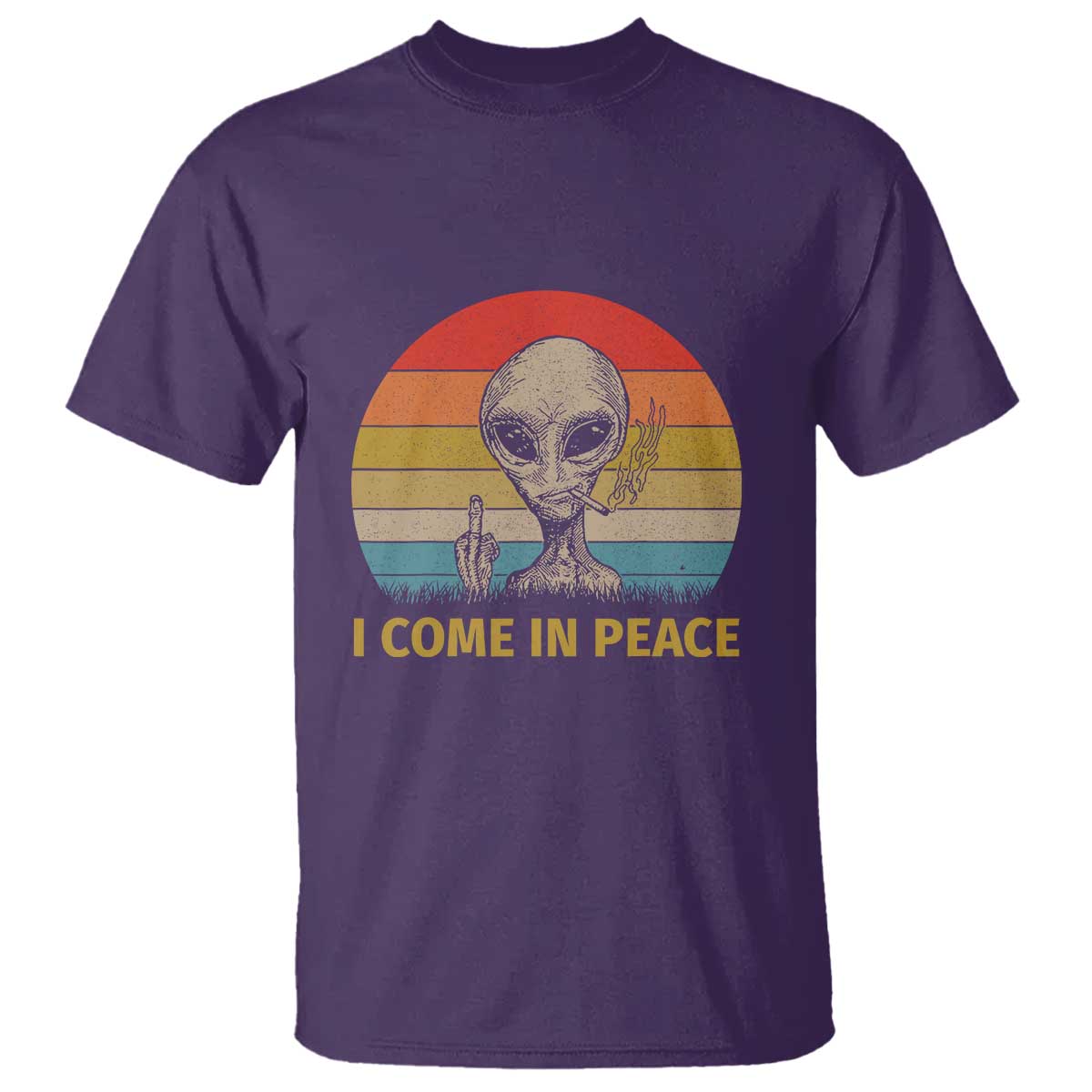 Vintage I Come in Peace Tshirt Alien Smoking Gift T Shirt - Wonder Print Shop