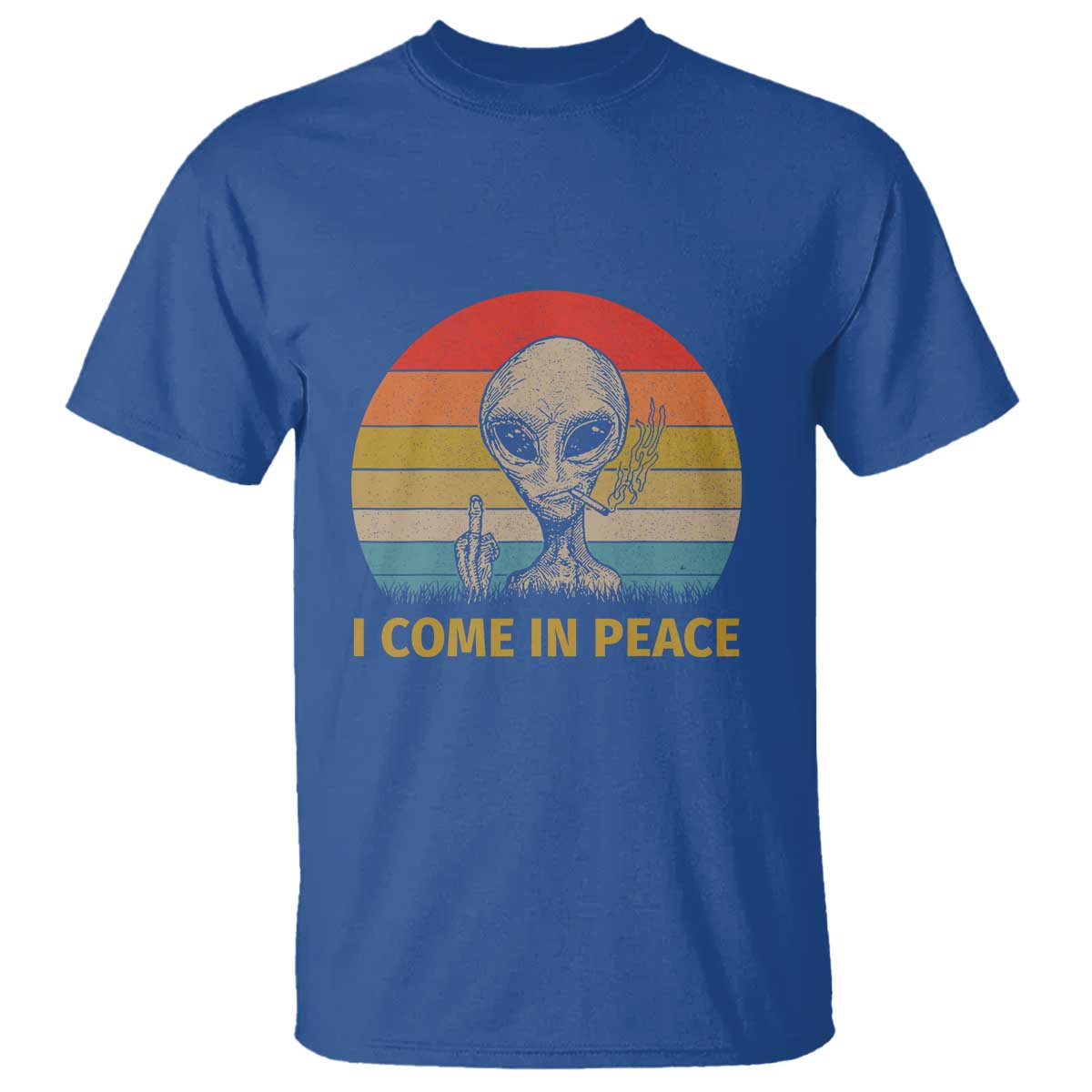 Vintage I Come in Peace Tshirt Alien Smoking Gift T Shirt - Wonder Print Shop