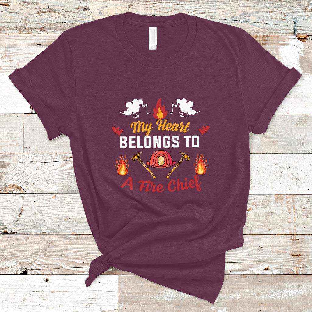 Fire Chief T Shirt My Heart Belongs To A Fire Chief Wife - Wonder Print Shop