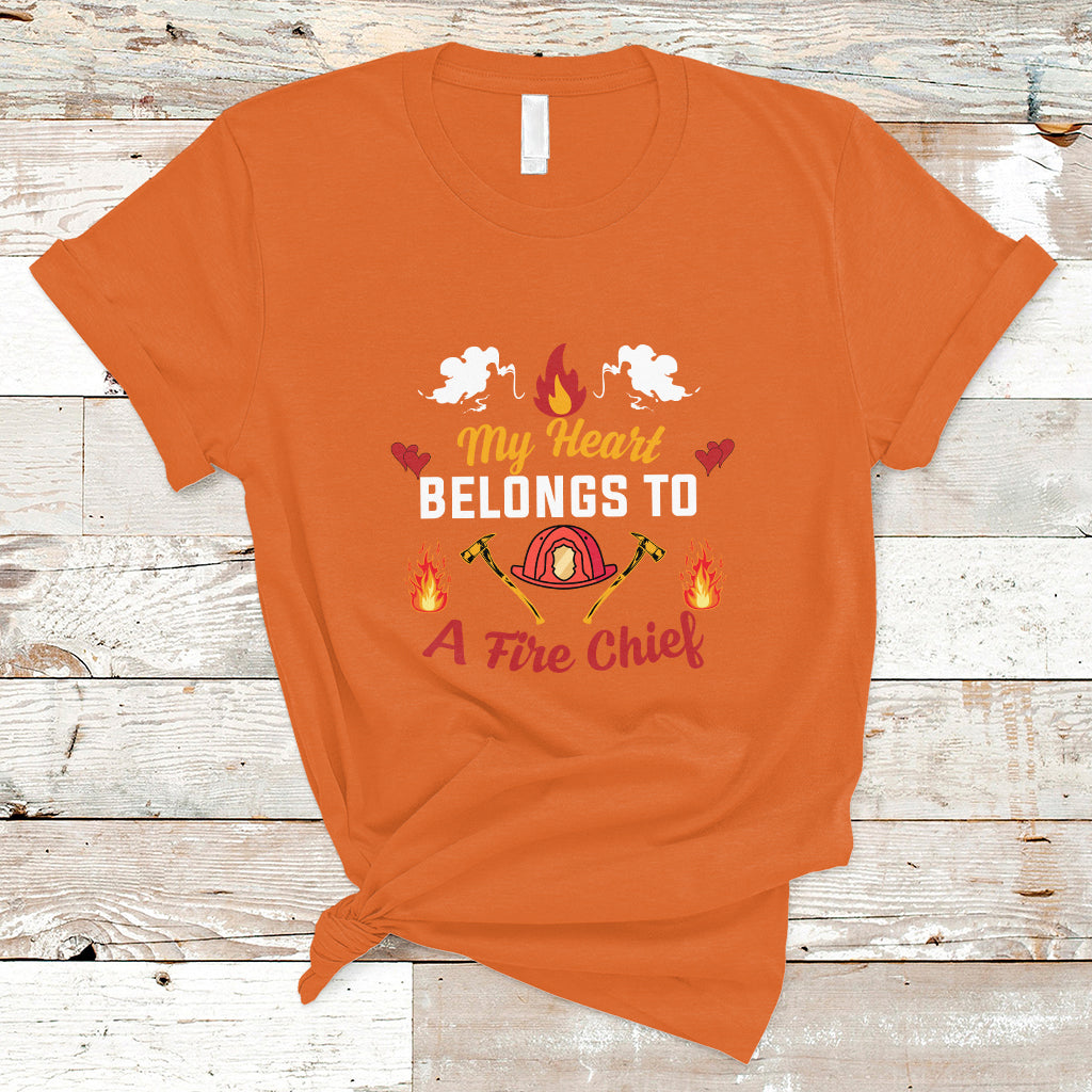 Fire Chief T Shirt My Heart Belongs To A Fire Chief Wife - Wonder Print Shop