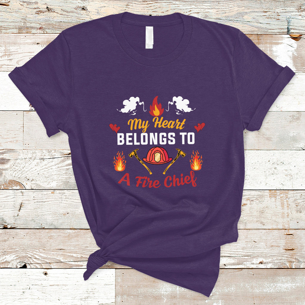 Fire Chief T Shirt My Heart Belongs To A Fire Chief Wife - Wonder Print Shop