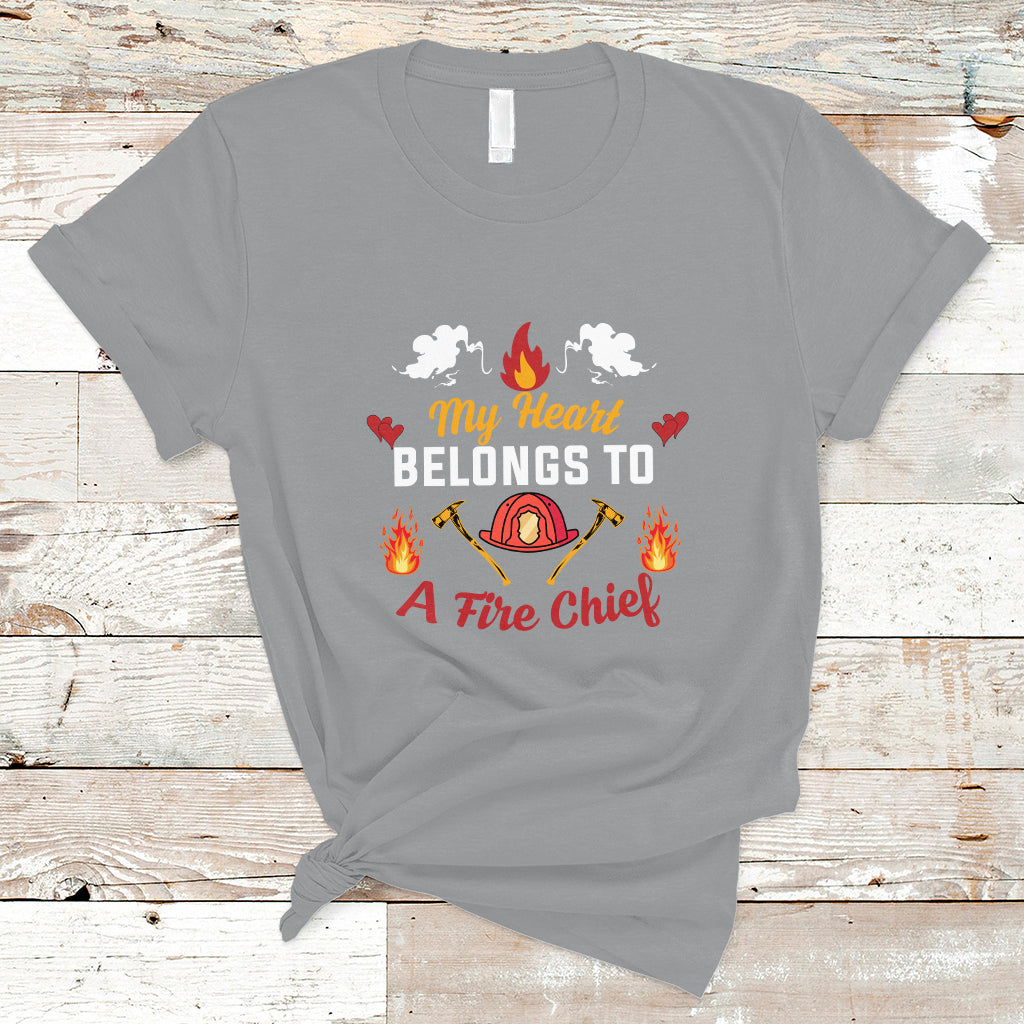 Fire Chief T Shirt My Heart Belongs To A Fire Chief Wife - Wonder Print Shop