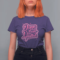 Women’s purple t-shirt with pink “Dope Chick Fresh Kicks Lipstick” graphic