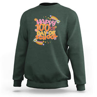 Kids' 100th Day of School sweatshirt in dark forest green with colorful school graphic