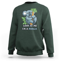 Dark forest green koala graphic sweatshirt with “Look at me I’m a koala” front print.