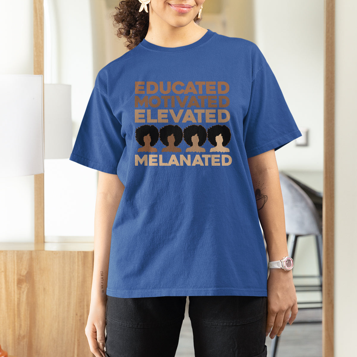 Educated Motivated Elevated Melanated Black Pride Melanin T Shirt For Women - Wonder Print Shop