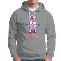 Sport gray pullover hoodie with front pocket, drawstring, and colorful Mental Illinois graphic.