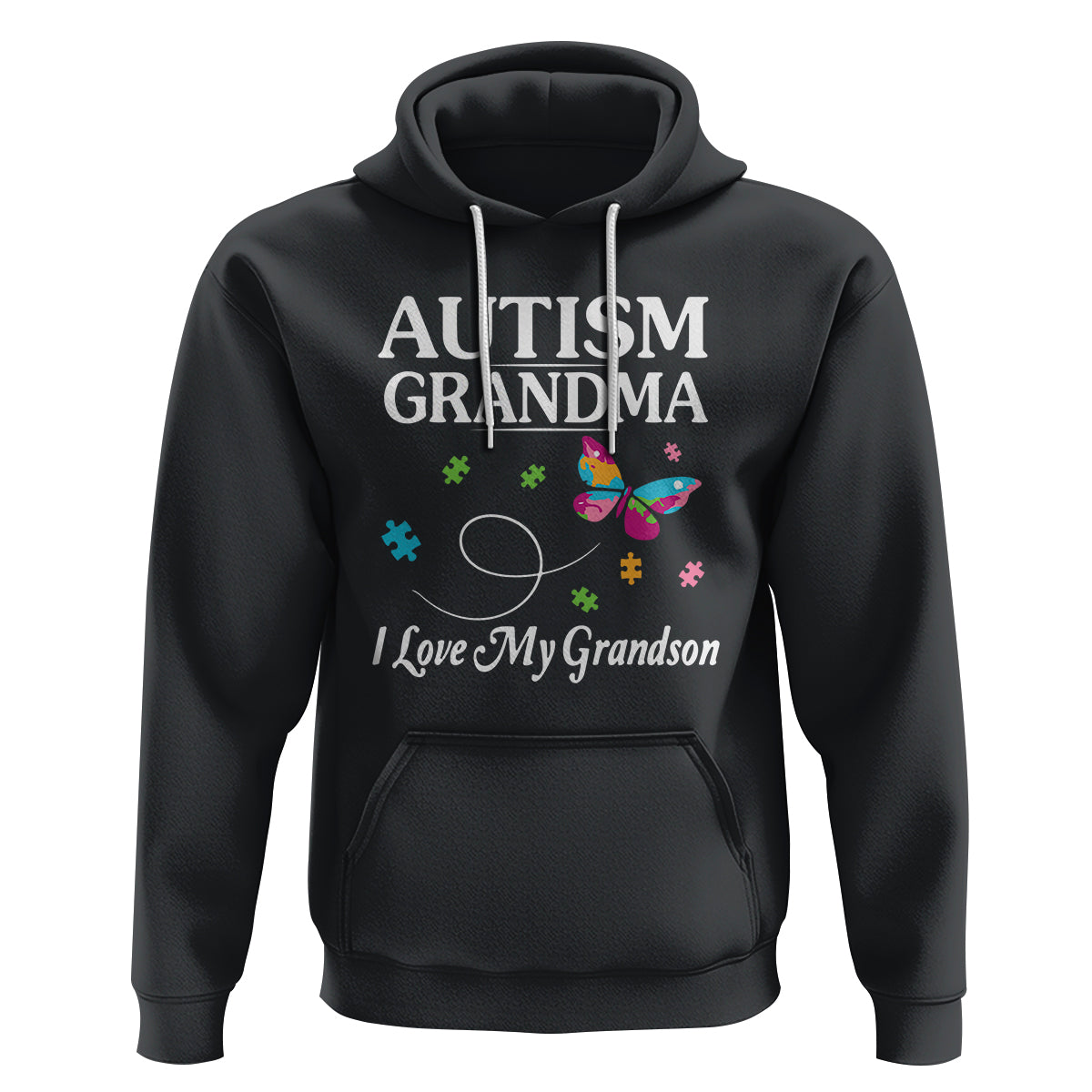 Autism Grandma Hoodie I Love My Grandson Butterfly Grandmother Love Support Accept - Wonder Print Shop