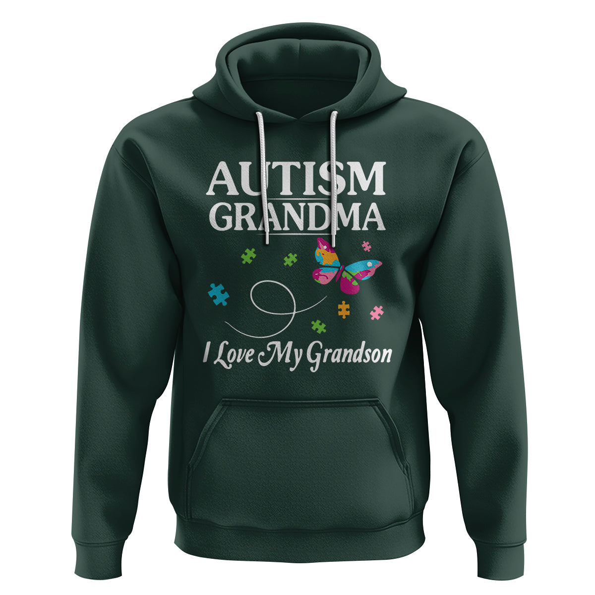 Autism Grandma Hoodie I Love My Grandson Butterfly Grandmother Love Support Accept - Wonder Print Shop