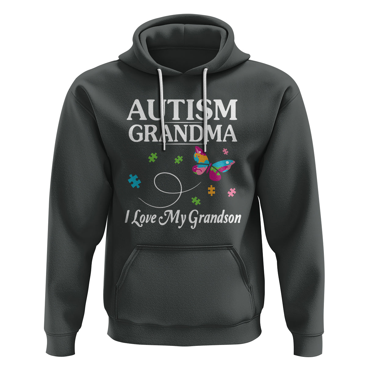 Autism Grandma Hoodie I Love My Grandson Butterfly Grandmother Love Support Accept - Wonder Print Shop