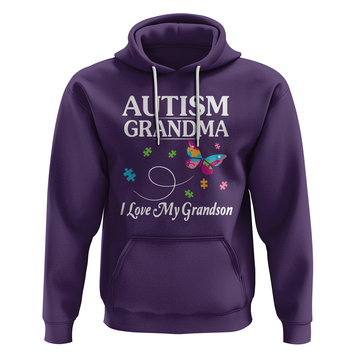 Autism Grandma Hoodie I Love My Grandson Butterfly Grandmother Love Support Accept - Wonder Print Shop