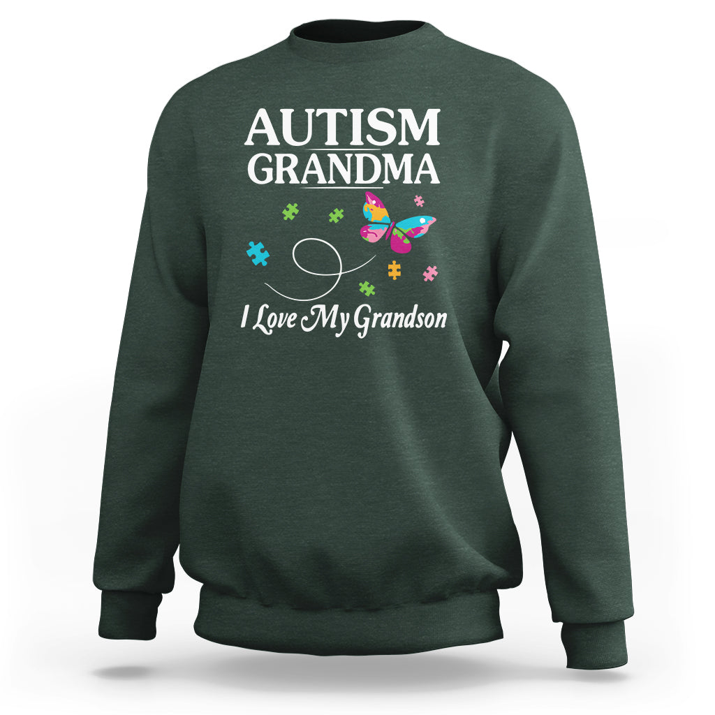 Autism Grandma Sweatshirt I Love My Grandson Butterfly Grandmother Love Support Accept - Wonder Print Shop