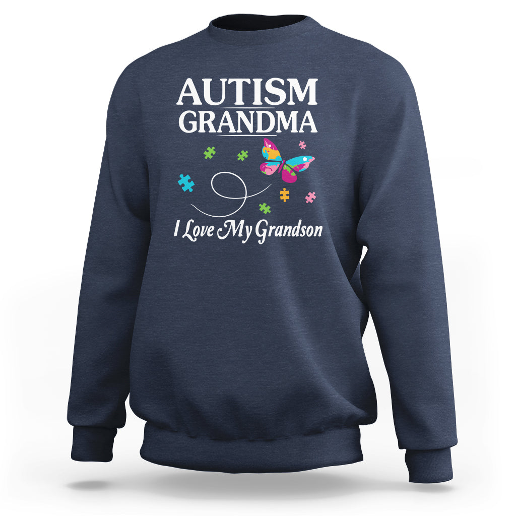 Autism Grandma Sweatshirt I Love My Grandson Butterfly Grandmother Love Support Accept - Wonder Print Shop