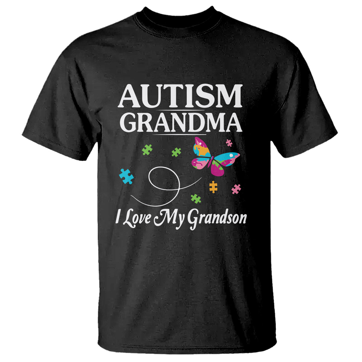 Autism Grandma T Shirt I Love My Grandson Butterfly Grandmother Love Support Accept - Wonder Print Shop