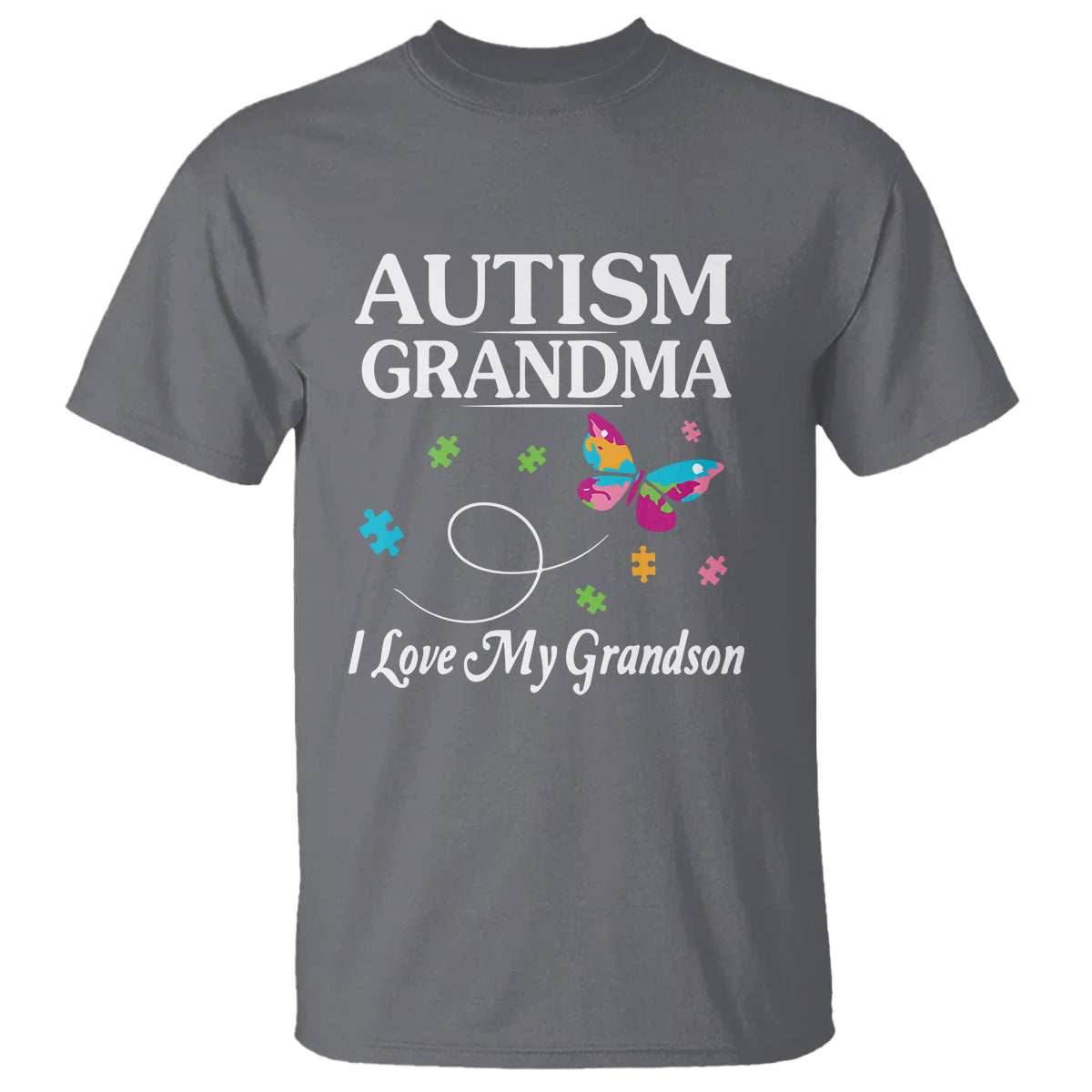 Autism Grandma T Shirt I Love My Grandson Butterfly Grandmother Love Support Accept - Wonder Print Shop