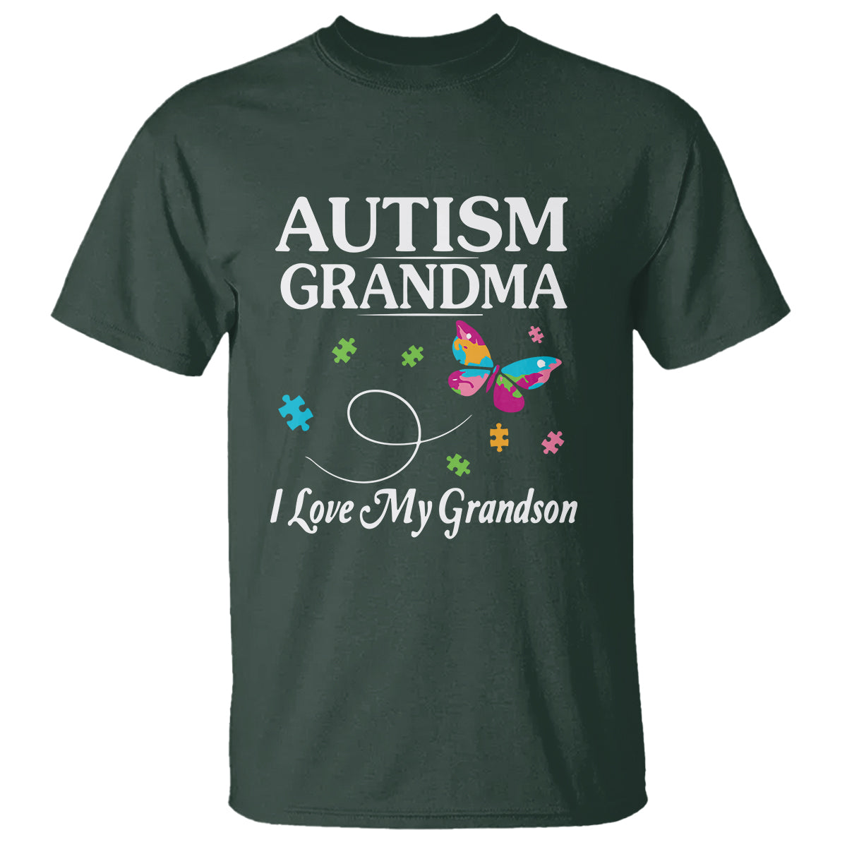 Autism Grandma T Shirt I Love My Grandson Butterfly Grandmother Love Support Accept - Wonder Print Shop