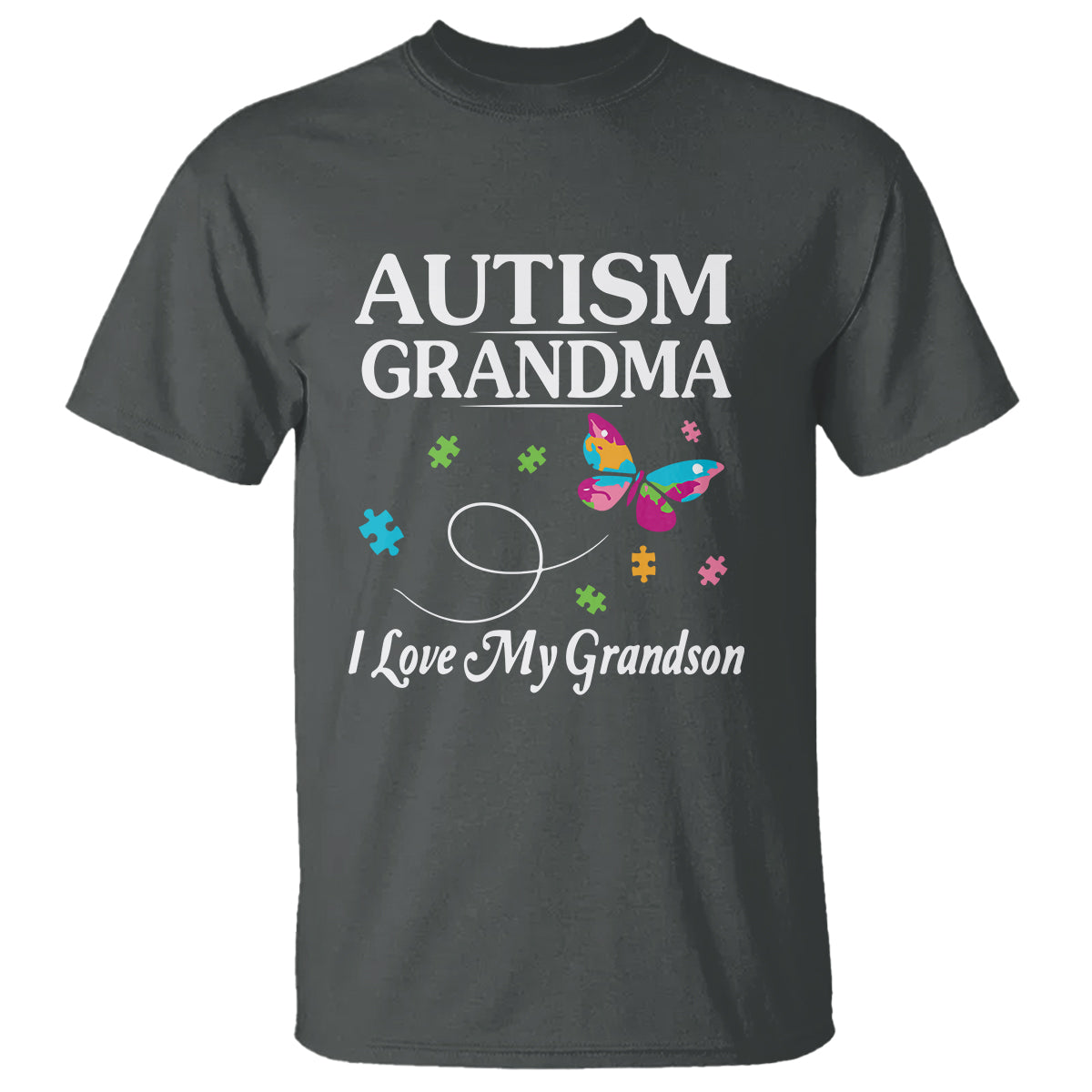 Autism Grandma T Shirt I Love My Grandson Butterfly Grandmother Love Support Accept - Wonder Print Shop