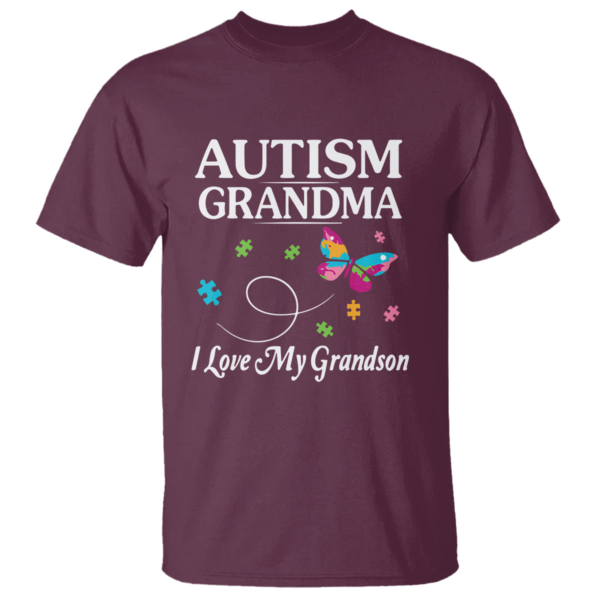 Autism Grandma T Shirt I Love My Grandson Butterfly Grandmother Love Support Accept - Wonder Print Shop