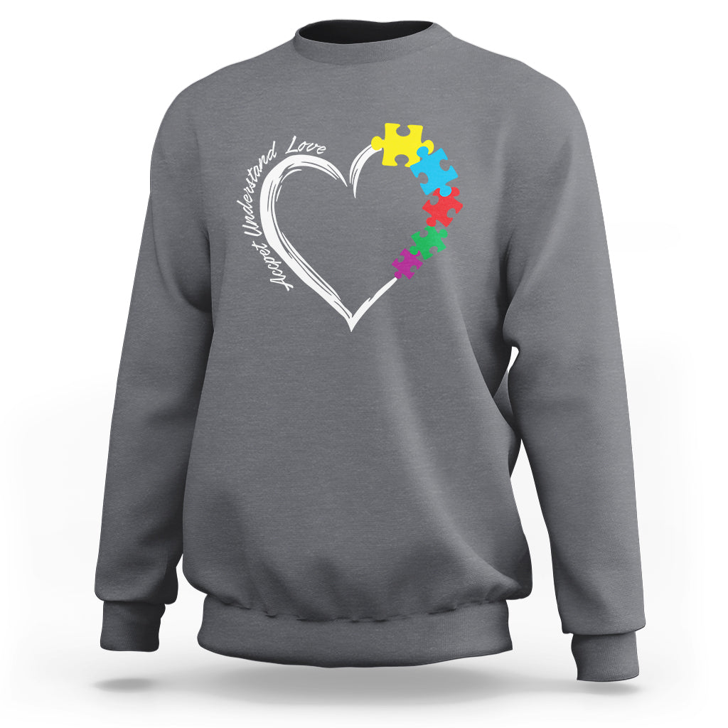 Autism Acceptance Sweatshirt Accept Understand Love Spectrum Jigsaw Puzzle Heart - Wonder Print Shop