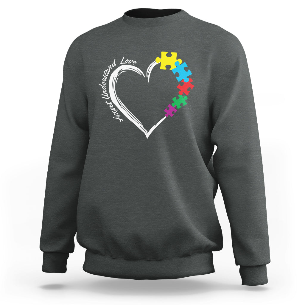 Autism Acceptance Sweatshirt Accept Understand Love Spectrum Jigsaw Puzzle Heart - Wonder Print Shop