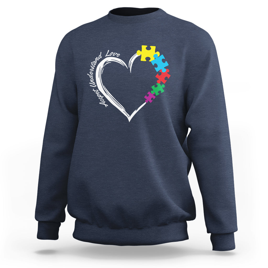 Autism Acceptance Sweatshirt Accept Understand Love Spectrum Jigsaw Puzzle Heart - Wonder Print Shop