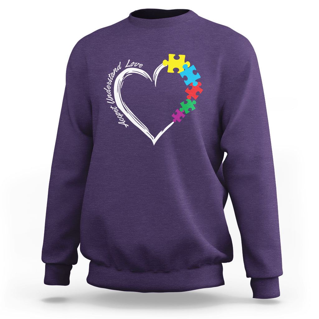 Autism Acceptance Sweatshirt Accept Understand Love Spectrum Jigsaw Puzzle Heart - Wonder Print Shop