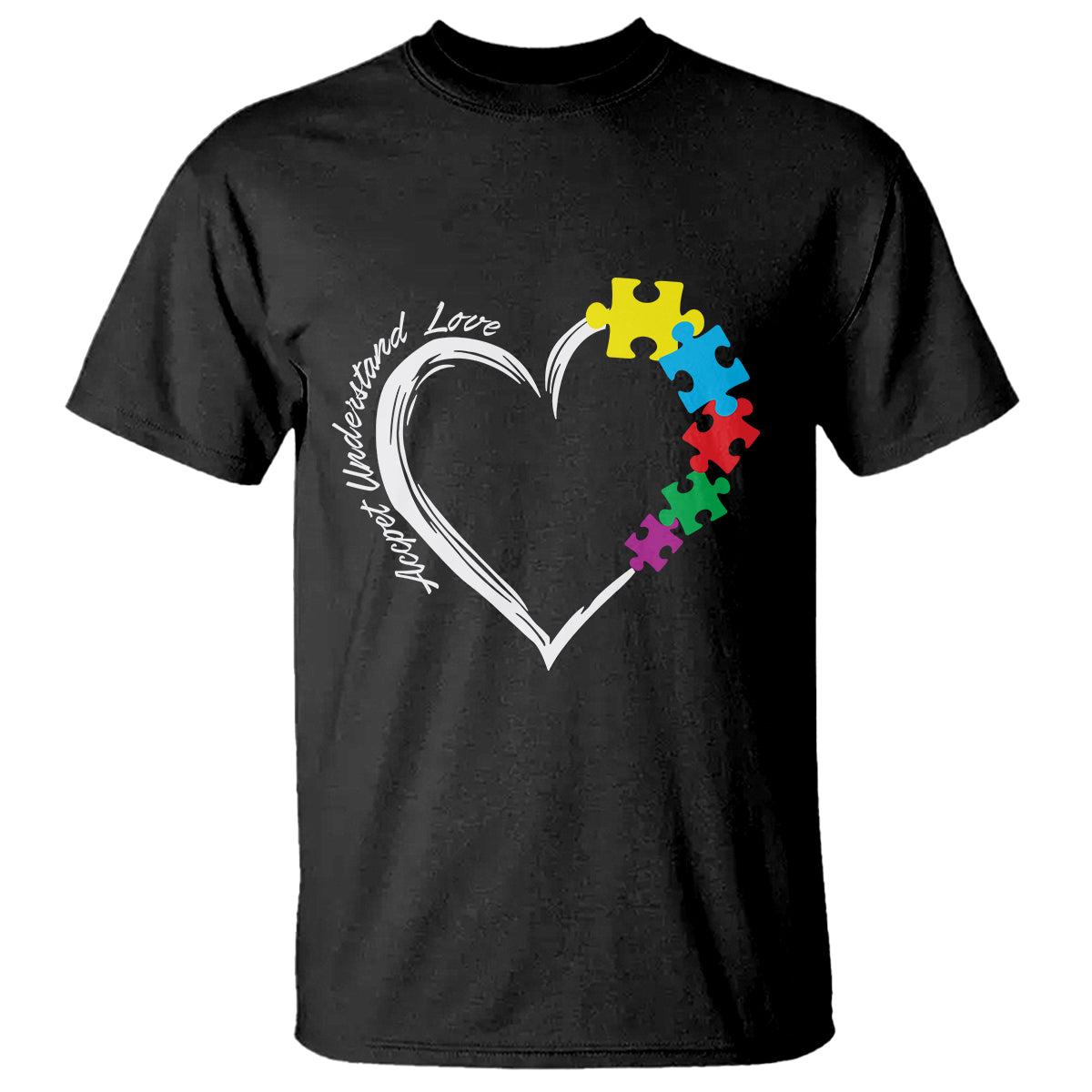 Autism Acceptance T Shirt Accept Understand Love Spectrum Jigsaw Puzzle Heart - Wonder Print Shop