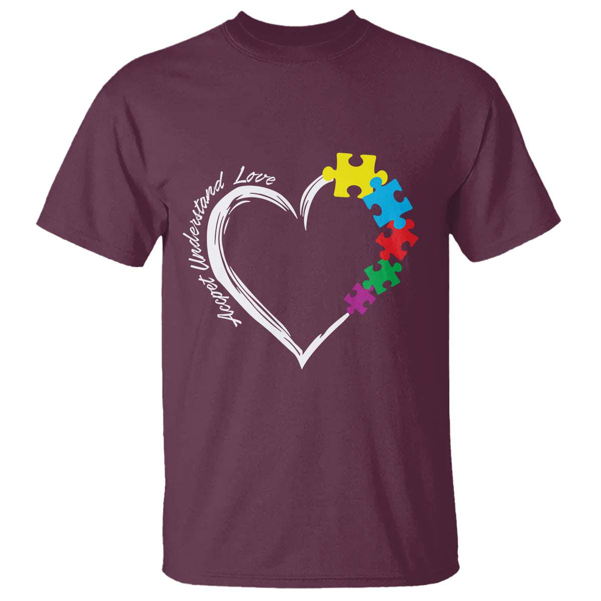 Autism Acceptance T Shirt Accept Understand Love Spectrum Jigsaw Puzzle Heart - Wonder Print Shop