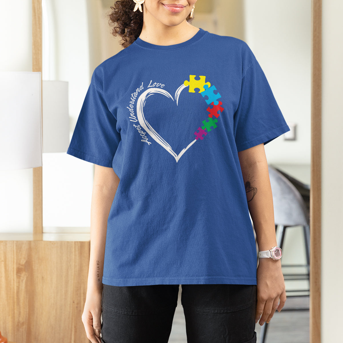 Autism Acceptance T Shirt For Women Accept Understand Love Spectrum Jigsaw Puzzle Heart - Wonder Print Shop