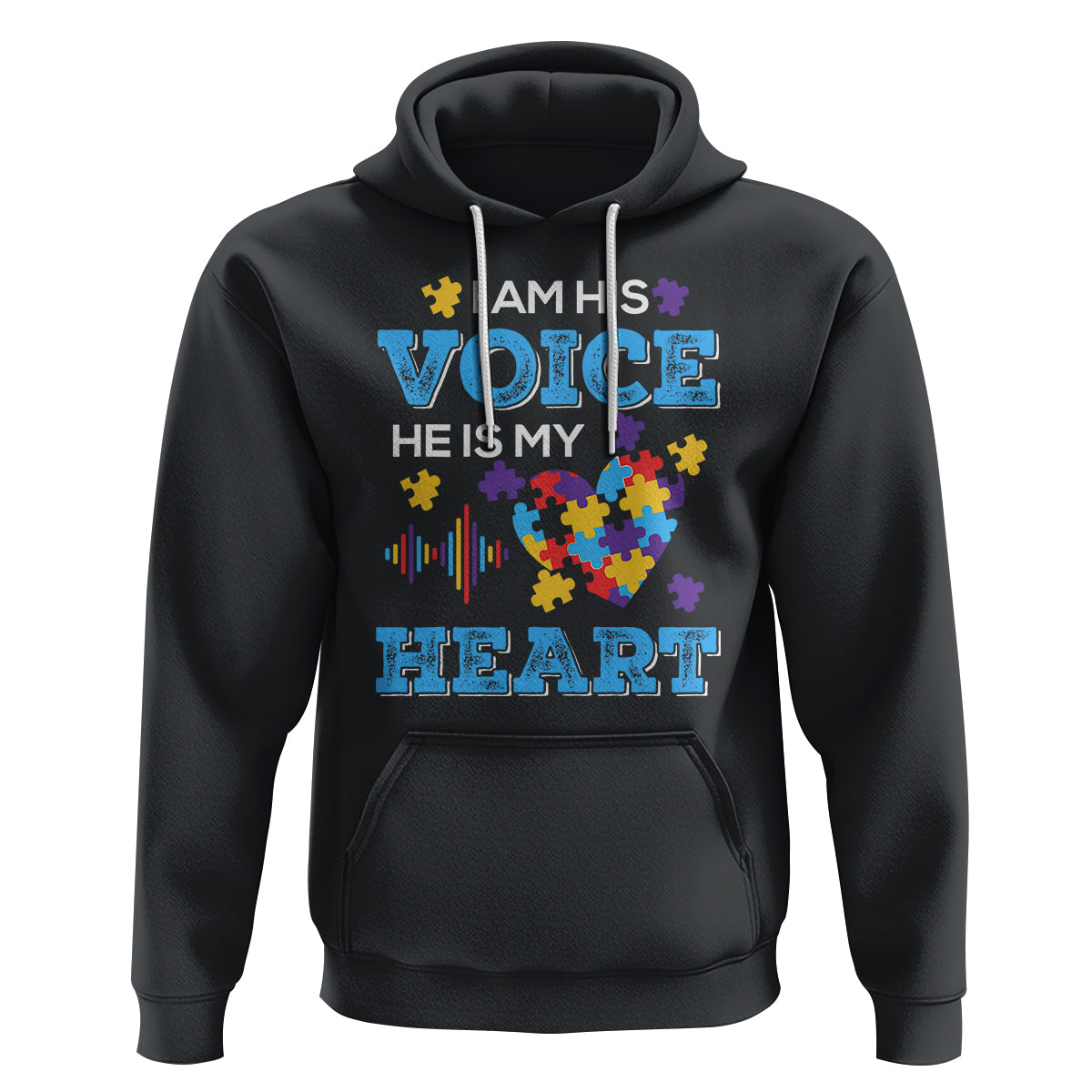 Autism Parents Hoodie I Am His Voice He Is My Heart Puzzle Heart - Wonder Print Shop