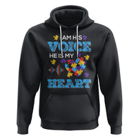 Autism Parents Hoodie I Am His Voice He Is My Heart Puzzle Heart - Wonder Print Shop