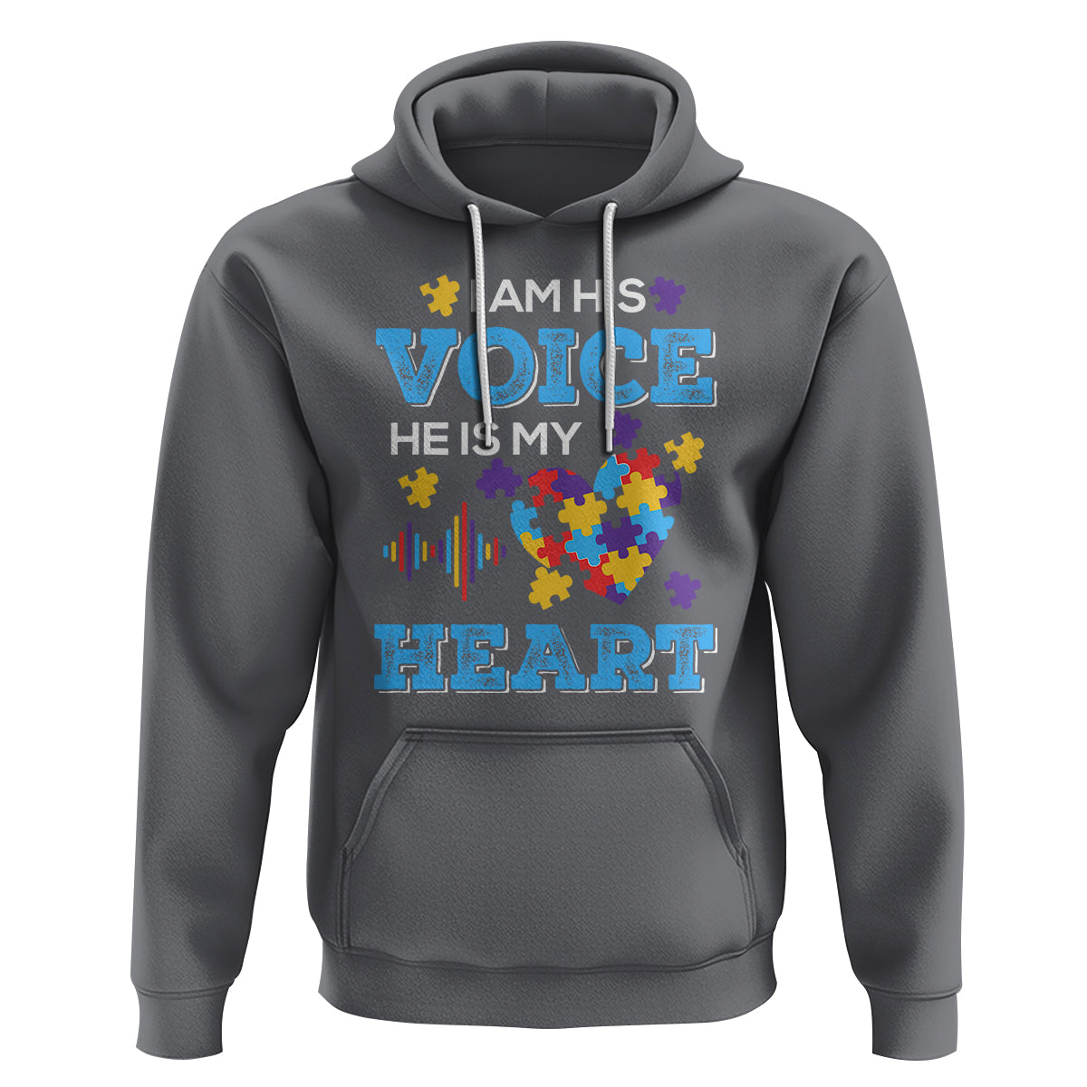 Autism Parents Hoodie I Am His Voice He Is My Heart Puzzle Heart - Wonder Print Shop