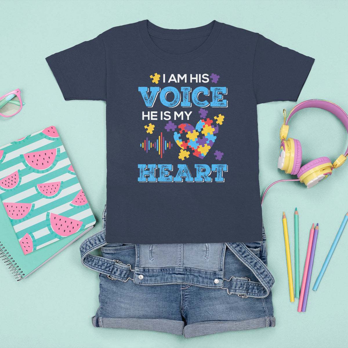 Autism Parents T Shirt For Kid I Am His Voice He Is My Heart Puzzle Heart - Wonder Print Shop