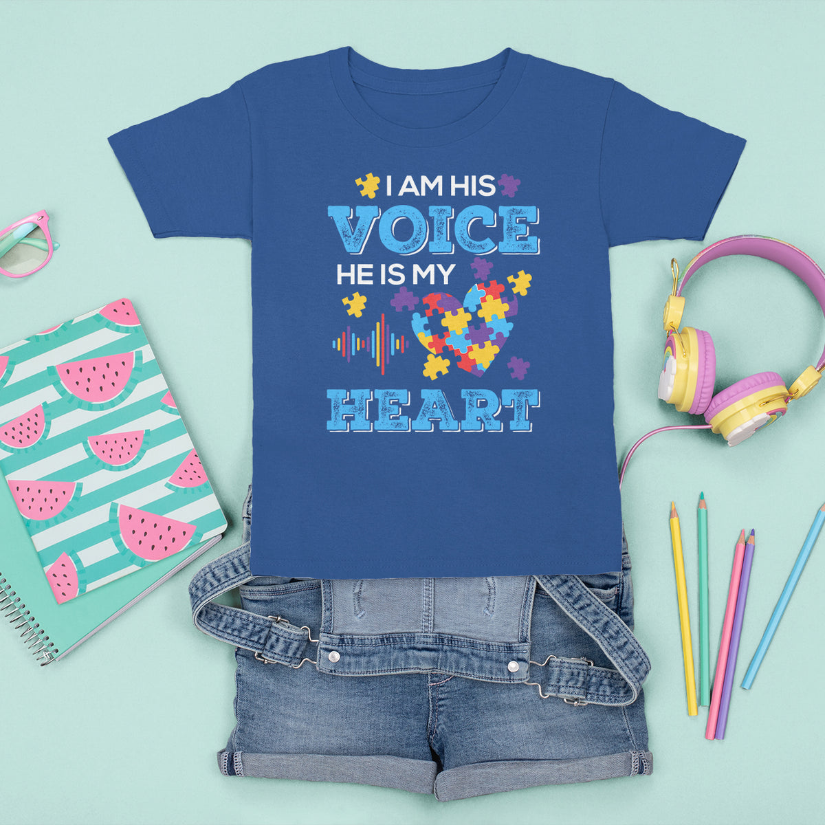 Autism Parents T Shirt For Kid I Am His Voice He Is My Heart Puzzle Heart - Wonder Print Shop