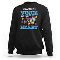 Autism Parents Sweatshirt I Am His Voice He Is My Heart Puzzle Heart - Wonder Print Shop