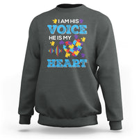 Autism Parents Sweatshirt I Am His Voice He Is My Heart Puzzle Heart - Wonder Print Shop