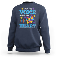 Autism Parents Sweatshirt I Am His Voice He Is My Heart Puzzle Heart - Wonder Print Shop