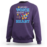 Autism Parents Sweatshirt I Am His Voice He Is My Heart Puzzle Heart - Wonder Print Shop
