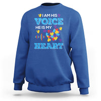 Autism Parents Sweatshirt I Am His Voice He Is My Heart Puzzle Heart - Wonder Print Shop