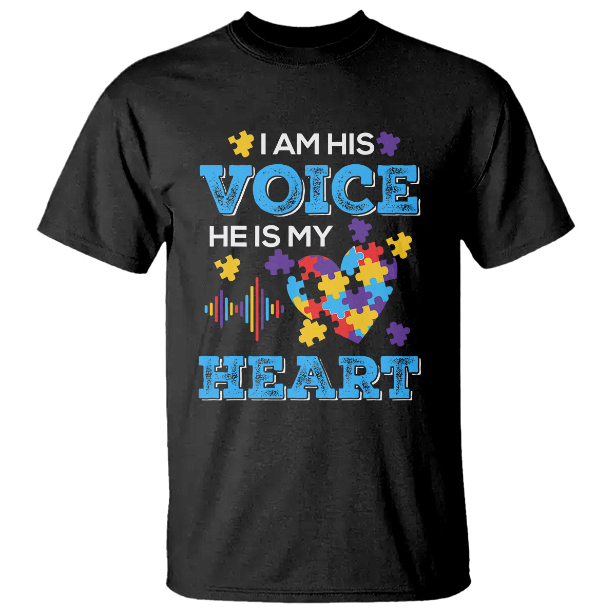 Autism Parents T Shirt I Am His Voice He Is My Heart Puzzle Heart - Wonder Print Shop