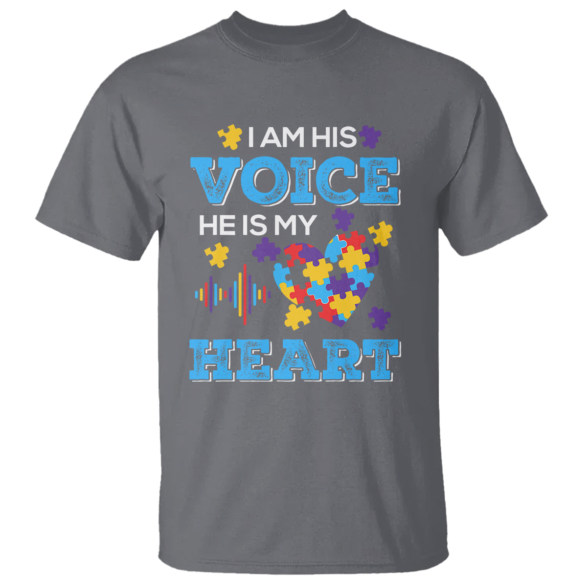 Autism Parents T Shirt I Am His Voice He Is My Heart Puzzle Heart - Wonder Print Shop