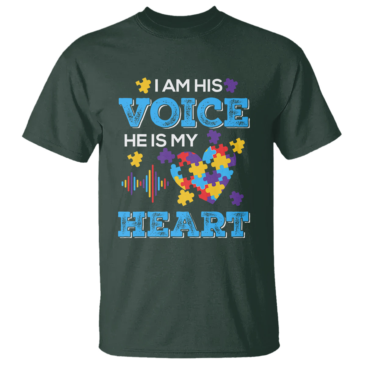 Autism Parents T Shirt I Am His Voice He Is My Heart Puzzle Heart - Wonder Print Shop