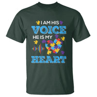 Autism Parents T Shirt I Am His Voice He Is My Heart Puzzle Heart - Wonder Print Shop