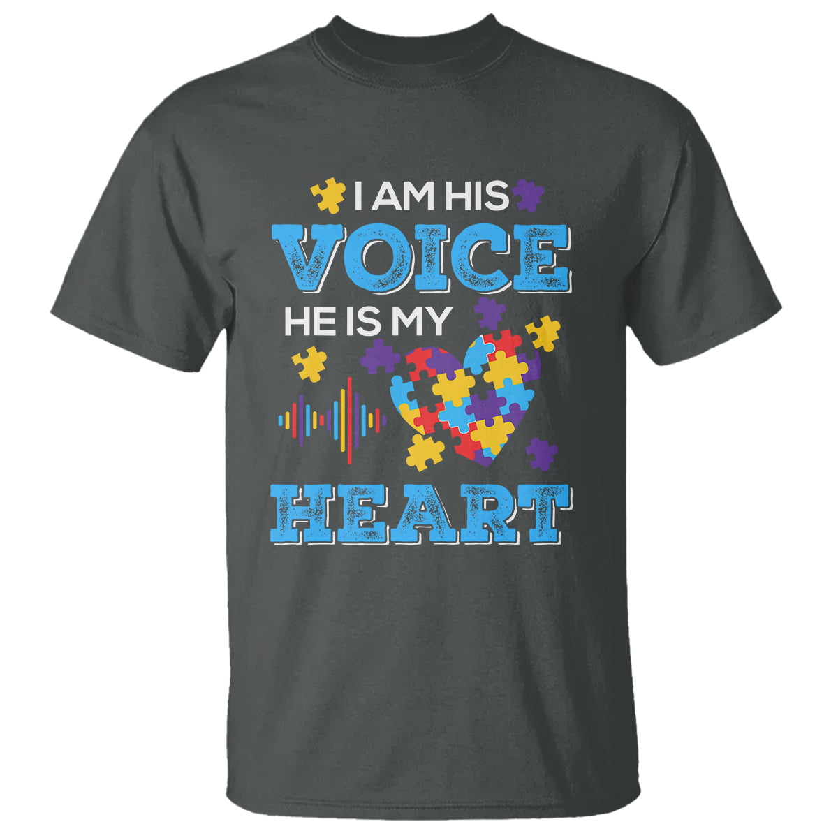 Autism Parents T Shirt I Am His Voice He Is My Heart Puzzle Heart - Wonder Print Shop