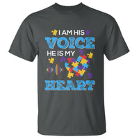 Autism Parents T Shirt I Am His Voice He Is My Heart Puzzle Heart - Wonder Print Shop