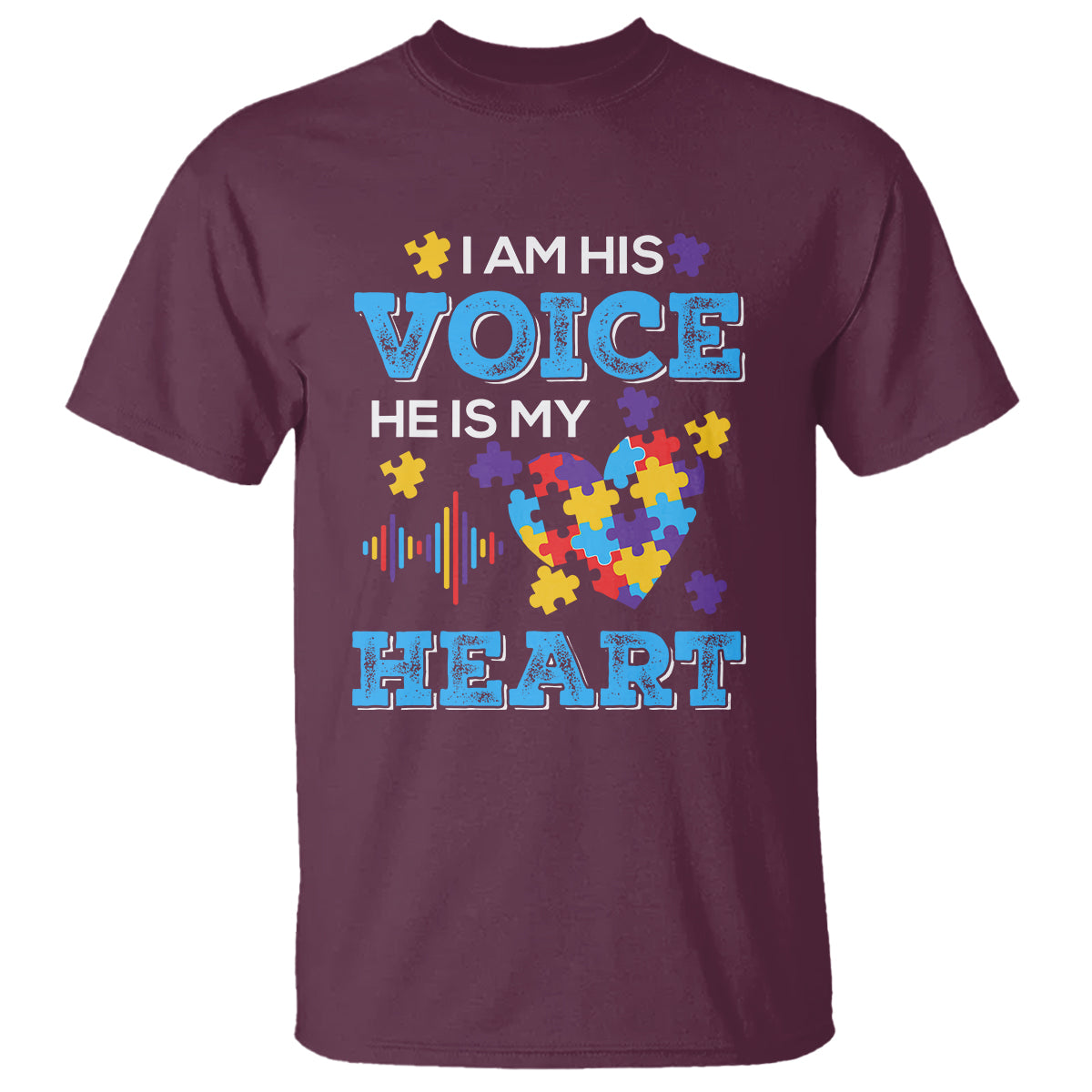 Autism Parents T Shirt I Am His Voice He Is My Heart Puzzle Heart - Wonder Print Shop