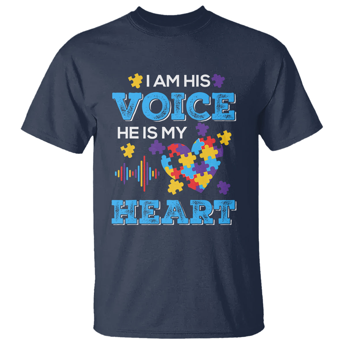 Autism Parents T Shirt I Am His Voice He Is My Heart Puzzle Heart - Wonder Print Shop